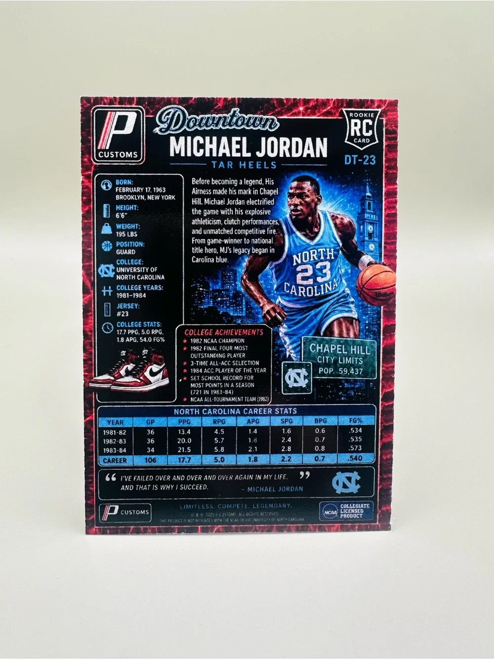 Michael Jordan Downtown Novelty Card. Rare. North Carolina. Chicago Bulls.